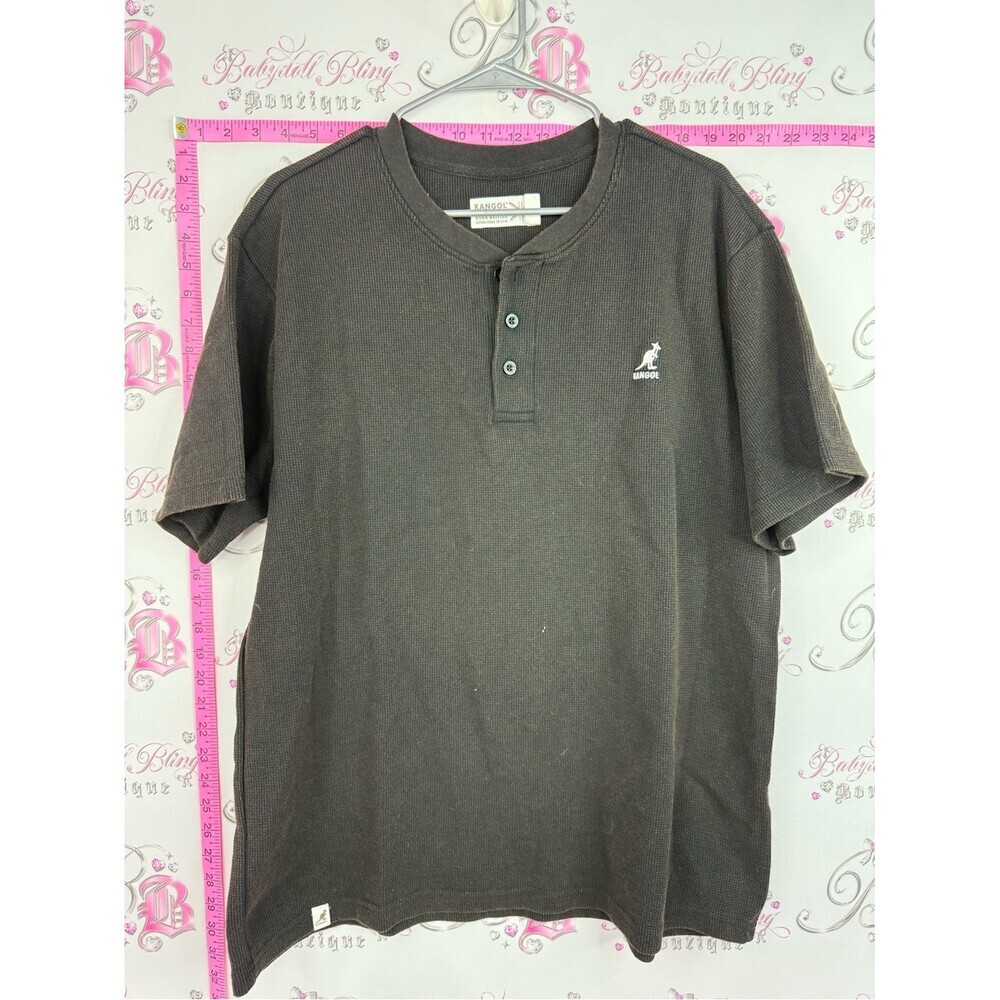 Kangol shirt waffle knit Men’s Short Sleeve Henley Shirt in grey Dark Brown